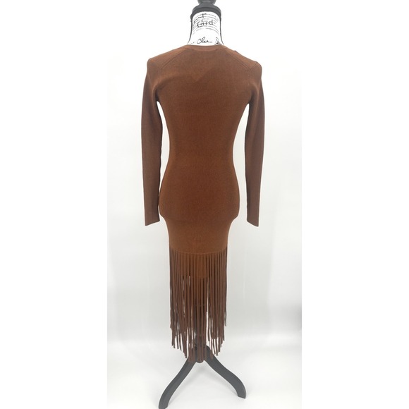 Toccin Mila Fringe Long Sleeve Midi Dress Size XS Bronze Knit Anthropologie NWT - Picture 6 of 12